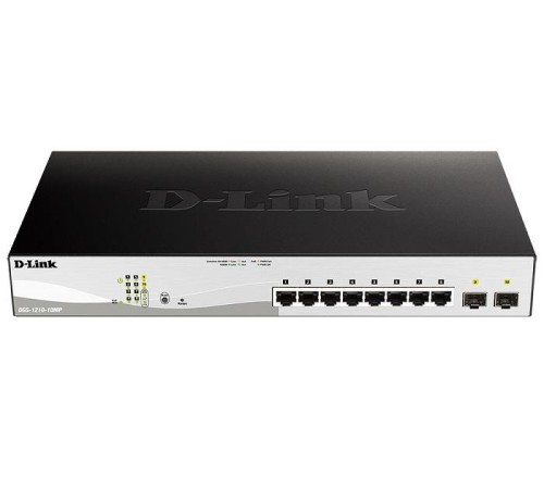 Коммутатор D-Link PROJ Smart  L2 Switch 8х1000Base-T PoE, 2х1000Base-X SFP, PoE Budget 130W, Compact CLI