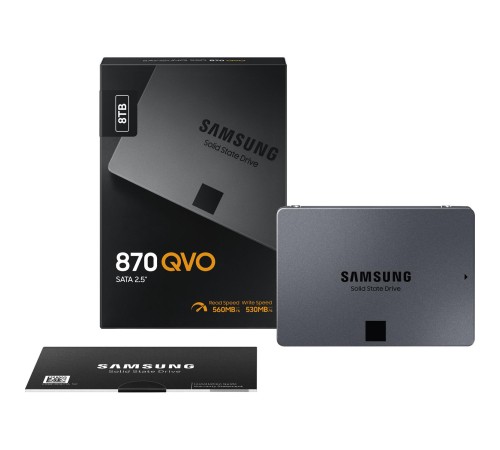 Твердотельные накопители/ Samsung SSD 870 QVO, 8000GB, 2.5" 7mm, SATA3, 4-bit MLC, R/W 560/530MB/s, IOPs 98 000/88 000, TBW 2880, DWPD 0.33 (12 мес.) Твердотельные накопители/ Samsung SSD 870 QVO, 8000GB, 2.5" 7mm, SATA3, 4-bit MLC, R/W 560/530MB/s, IOPs 98 000/88 000, TBW 2880, DWPD 0.33 (12 мес.)