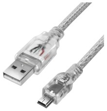 GCR Кабель 0.3m USB 2.0, AM/mini 5P, прозрачный, 28/28 AWG, экран, армированный, морозостойкий, GCR-UM1M5P-BB2S-0.3m