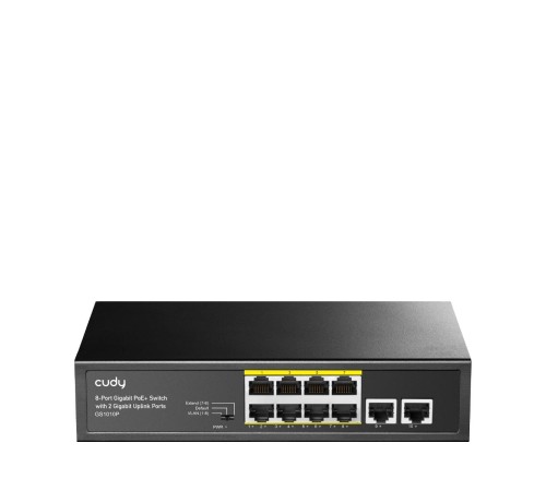 Коммутатор/ 8 RJ-45 10/100/1000M PSE ports +2 RJ45 10/100/1000  Uplink Port Unmanaged PoE+ Switch 120W, CCTV/VLAN mode support, long distance:250M at CCTV mode.  802.3af/at standard,  Aternative 1/2(+),3/6(-), Rack-mountable Steel Case, Watchdog, 120W int