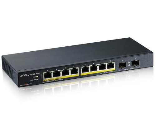 Коммутатор/ Zyxel GS1100-10HP 8xGE PoE+ 2xSFP PoE+ Switch Desktop Silent 130W PoE Budget Kensigton lock Коммутатор/ Zyxel GS1100-10HP 8xGE PoE+ 2xSFP PoE+ Switch Desktop Silent 130W PoE Budget Kensigton lock