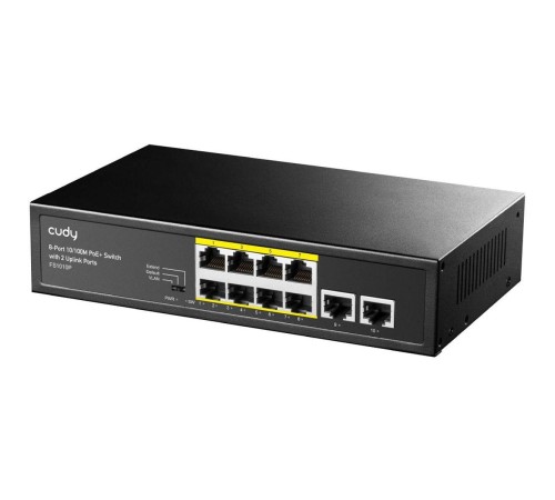 Коммутатор/ 8-Port 10/100M PSE RJ-45  +2 RJ45 10/100M Uplink Port Unmanaged PoE+ Switch 120W, CCTV/VLAN mode support, long distance:250M at CCTV mode.  802.3af/at standard, Support PD Alive Function, ±4 KV Surge Protection, Alternative 1/2(+),3/6(-),Steel