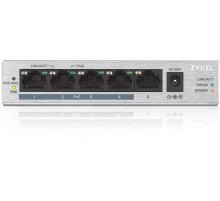 Коммутатор/ ZYXEL GS1005HP Switch PoE +, 5xGE (4xPoE +), desktop, metal, silent, PoE budget 60 W