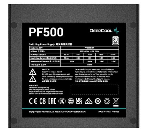 Блок питания Deepcool PF500 80+ (ATX 2.4 500W, PWM 120mm fan, 80 PLUS, Active PFC) RET Блок питания Deepcool PF500 80+ (ATX 2.4 500W, PWM 120mm fan, 80 PLUS, Active PFC) RET