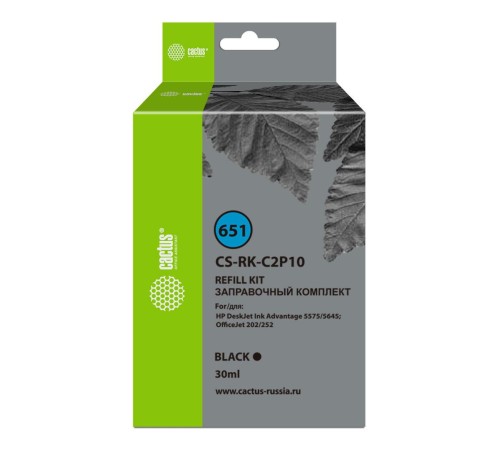 -/ Заправочный набор Cactus CS-RK-C2P10 №651 черный30мл для HP DJ 5575/5645