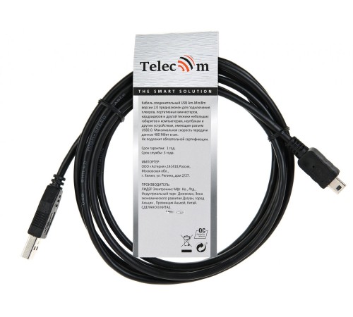 Кабель/ Кабель USB 2.0 A-->mini-B 5P (1,8м) чёрный Telecom <TC6911BK-1.8M> Кабель/ Кабель USB 2.0 A-->mini-B 5P (1,8м) чёрный Telecom <TC6911BK-1.8M>