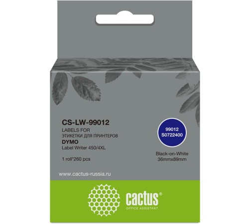 -/ Этикетки Cactus CS-LW-99012 сег.:89x36мм черный белый 260шт/рул Dymo Label Writer 450/4XL