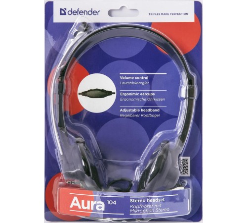 Defender Компьютерная гарнитура Aura 104 черный, кабель 1,8 м