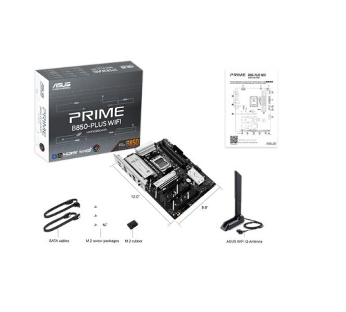 Материнская плата ASUS PRIME B850-PLUS WIFI, AM5, B850, 4*DDR5, 4*SATA, 3*M.2, 5*USB 3.2, 2*USB 2.0, Type-C, 5*PCIx16, DP+HDMI, ATX; 90MB1L80-M0EAY0