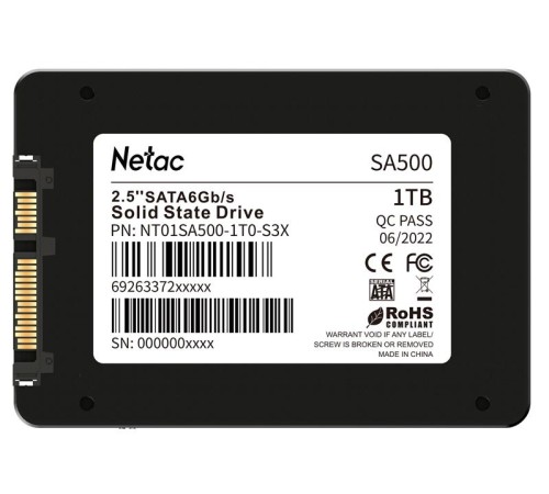 SSD накопитель Netac SSD SA500 1TB 2.5 SATAIII 3D NAND, R/W up to 530/475MB/s, TBW 480TB, 3y wty SSD накопитель Netac SSD SA500 1TB 2.5 SATAIII 3D NAND, R/W up to 530/475MB/s, TBW 480TB, 3y wty