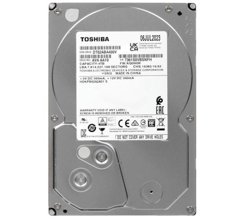 Жесткий диск Toshiba Surveillance HDD 3.5" SATA 4Tb, 5400rpm, 128MB buffer, 512e, SMR, DT02ABA400V, 1 year