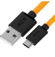 GCR QC Кабель 0.15m MicroUSB, быстрая зарядка, оранжевый TPE, черные коннекторы, 28/22 AWG, GCR-53284