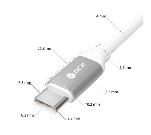GCR Кабель 1.0m TypeC/TypeC POWER DELIVERY, быстрая зарядка, белый, AL корпус серебро, белый ПВХ, 28/22 AWG, GCR-52362