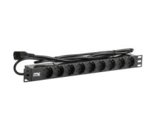 PDU 9 розеток DIN49440 (нем. cтанд.) 1U, шнур 2м вилка IEC 320 C14, алюминиевый профиль, черный
