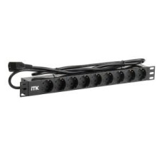 PDU 9 розеток DIN49440 (нем. cтанд.) 1U, шнур 2м вилка IEC 320 C14, алюминиевый профиль, черный