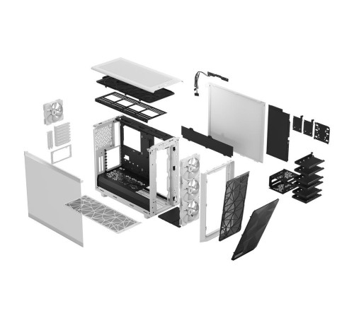 Корпус ПК без блока питания/ Case Fractal Design Meshify 2 RGB TG Clear Tint, Midi-Tower, 4x140mm RGB, 2xUSB-A 3.2 + 1xUSB 3.2 Type-C E-ATX, ATX, mATX, mITX White