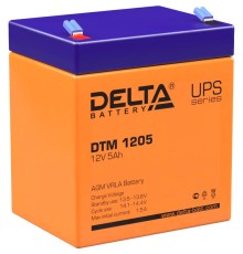 Батарея DELTA серия DTM, DTM 1205, напряжение 12В, емкость 5Ач (разряд 20 часов),  макс. ток разряда (5 сек.) 75А, макс. ток заряда 1.5А, свинцово-кислотная типа AGM, клеммы F2, ДxШxВ 90х70х101мм., вес 1.8кг., срок службы 6 лет./ Battery DELTA series DTM,