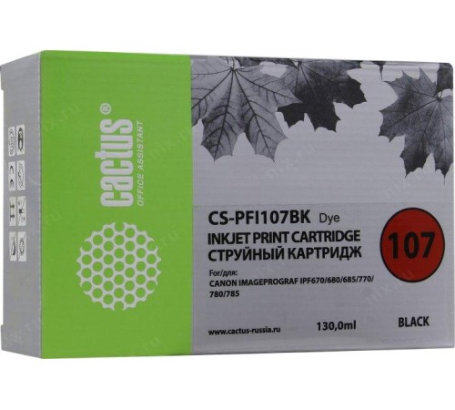 -/ Картридж струйный Cactus CS-PFI107BK черный (130мл) для Canon IP iPF670/iPF680/iPF685/iPF770/iPF780/