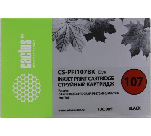 -/ Картридж струйный Cactus CS-PFI107BK черный (130мл) для Canon IP iPF670/iPF680/iPF685/iPF770/iPF780/