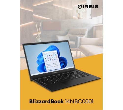 Ноутбук IRBIS BlizzardBook 14 14NBC0001 14" Core i3-1115G4, 14"LCD 1920*1080 IPS , 8+512GB SSD, AC wifi, camera: 2MP, 5000mha, black metal case, backlight keyboard, Type-c, Win 11 Pro