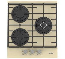Встраиваемая варочная панель Korting/ Газовая варочная панель из закаленного стекла, ширина 45 см,  3 высокоэффективные конфорки, сверхмощная конфорка WOK, автоматический электроподжиг, газ-контроль каждой конфорки, передние металлические переключатели,