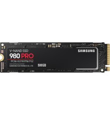 Твердотельные накопители/ Samsung SSD 980 PRO, 500GB, M.2(22x80mm), NVMe 1.3c, PCIe 4.0 x4, 3-bit MLC, R/W 6900/5000MB/s, IOPs 800 000/1 000 000, DRAM buffer 512MB, TBW 300, DWPD 0.33 (12 мес.)