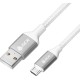 GCR QC Кабель 1.0m MicroUSB, быстрая зарядка, белый нейлон, AL корпус серебро, белый ПВХ, 28/24 AWG, GCR-52468