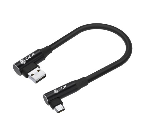 GCR Кабель PREMIUM 0.25m MicroUSB угловой двусторонний, белый, AL case черный, 28/24 AWG, GCR-55108
