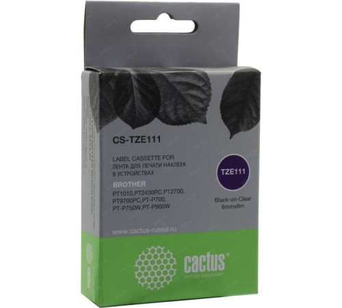 -/ Картридж ленточный Cactus CS-TZE111 TZe-111 черный для Brother 1010/1280/1280VP/2700VP