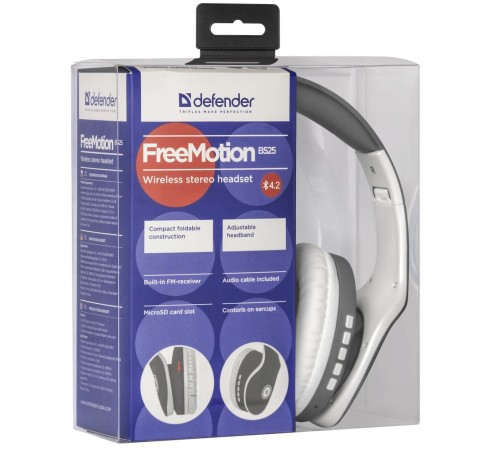 Defender Беспроводная гарнитура FreeMotion B525 серый+белый, Bluetooth