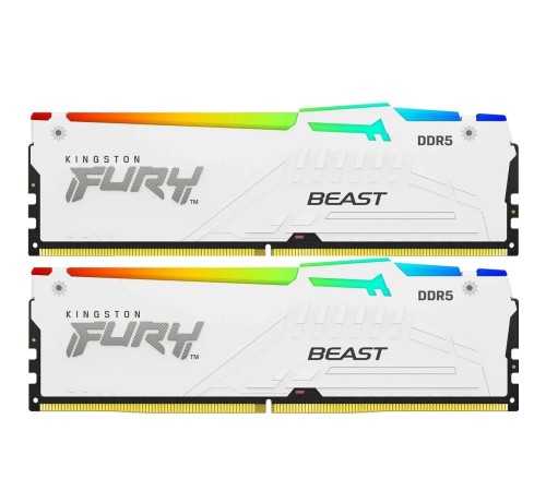 Память оперативная/ Kingston 32GB 6000MT/s DDR5 CL30 DIMM (Kit of 2) FURY Beast White RGB XMP Память оперативная/ Kingston 32GB 6000MT/s DDR5 CL30 DIMM (Kit of 2) FURY Beast White RGB XMP