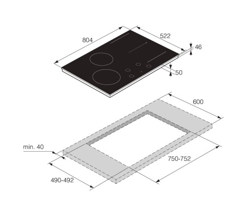 Варочная панель ASKO/ Арт. 737826 ; Встраиваемая варочная панель, дизайн PREMIUM, индукция, 4 зоны для приготовления, Bridge, WI-FI, 47х80.4х52.2 см, черная