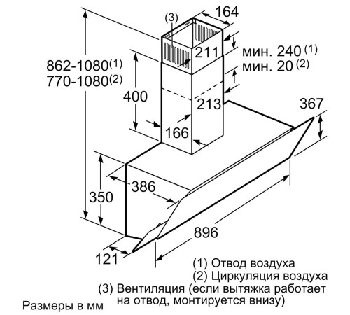 Вытяжка BOSCH Наклонная вытяжка для настенного монтажа, максимальная производительность 630м3/ч, 90см, цвет: черный