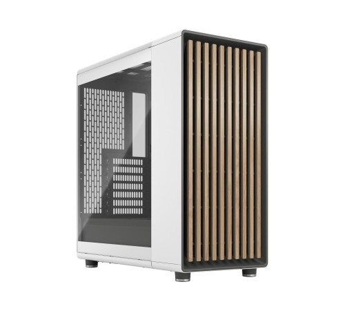 Корпус ПК без блока питания/ Case Fractal Design North TG Clear Tint, Midi-Tower, 2x140mm, 2xUSB-A 3.2 + 1xUSB 3.2 Type-C ATX, mATX, mITX Wood panel, Chalk White