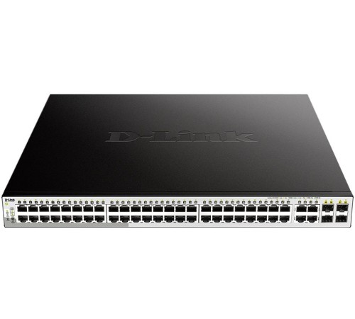 Коммутатор/ DGS-1210-52MP/FL Managed L2 Switch 48x1000Base-T PoE, 4xCombo 1000Base-T/SFP, PoE Budget 370W, Surge 6KV, CLI