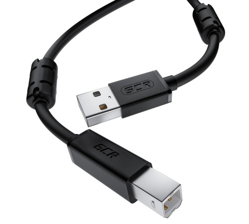 GCR Кабель PROF 0.75m USB 2.0, AM/BM, черный, ферритовые кольца, 28/24 AWG, экран, армированный, морозостойкий, GCR-52416