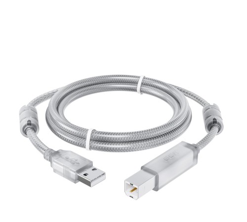 GCR Кабель PROF 1.5m USB 2.0, AM/BM, прозрачный, ферритовые кольца, 28/24 AWG, экран, армированный, морозостойкий, GCR-52422