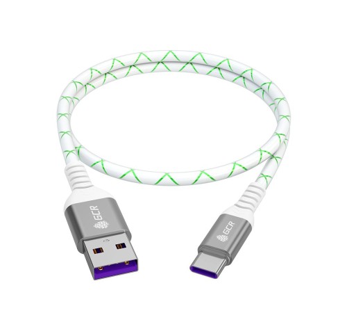 GCR Кабель 1.0m, TypeC, быстрая зарядка 18W, поддержка QC, PD, бело-зеленый, AL case серебро, 28/24 AWG, GCR-55288