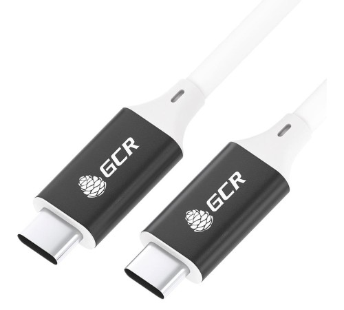GCR Кабель USB 3.1 Type C-С  1.0m белый, 100W/20V/5A, M/M, TPE, AL сase черный, белый ПВХ, экран, армированный, GCR-50866