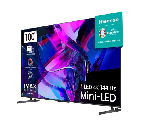 Телевизор ЖК 100'' Hisense/ 100", Ultra HD, Mini LED, 120Гц, Smart TV (ОС VIDAA U7), Wi-Fi, DVB-T2/T/C/S2/S, HDR 10+, Dolby Vision, Dolby Atmos, Bluetooth, 2.1.2 2*15W+20W+2*5W, CI+(1.4), 4хHDMI, 2хUSB, Works with Alexa, Alexa Built-in, GA, VIDAA Voi