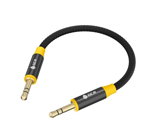 GCR Кабель 0.5m аудио jack 3.5mm/jack 3.5mm черный нейлон, GOLD, AL case черный, желтая окантовка, M/M, GCR-54245