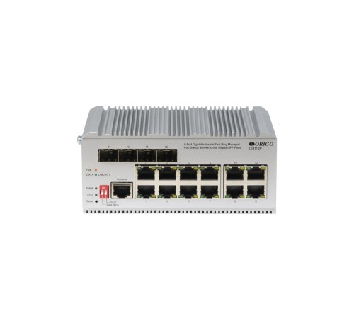 Коммутатор/ Managed L2 Industrial Fast Ring Switch 8x1000Base-T PoE, 4xCombo 1000Base-T/SFP, PoE Budget 185W, Surge 4KV, -40 to 75°C