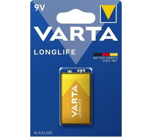 Батарейка Крона/ Батарейка Varta LONGLIFE Крона 6LR61 BL1 Alkaline 9V (4122) (1/10/50) (1 шт.)