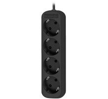 Удлинитель с заземлением Defender M418 1.8 м, 4 розетки, черный/ Power supply grounded Defender M418 1.8 m, 4 sockets, black