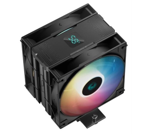 Кулер для процессора DEEPCOOL AG400 DIGITAL PLUS LGA1700/1200/115X/AM5/AM4 (9шт/кор, TDP 220W, PWM, DUAL ARGB Fan 120mm, 4 тепл. трубки, черный) RET (R-AG400-BKADMP-G-1)