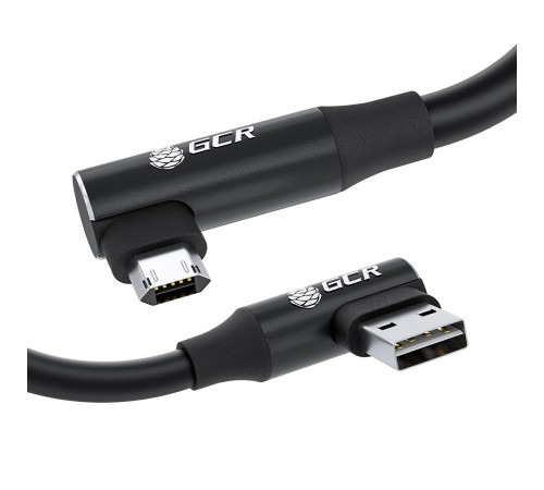 GCR Кабель PREMIUM 0.25m MicroUSB угловой двусторонний, белый, AL case черный, 28/24 AWG, GCR-55108