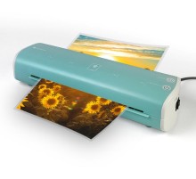 Ламинатор ГЕЛЕОС ЛМ A4 Модерн светло-синий+белый,  А4, 2х150 (пленка 75-150 мкм), 300 мм/мин, 2 вала, пласт. корпус, мах толщина 0,6 мм, разжим валов