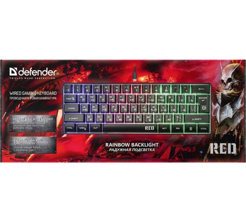 Defender Проводная игровая клавиатура Red GK-116 RU,радужная подсветка,61кнопка