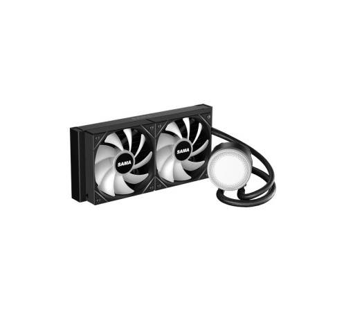 Водяное охлаждение для процессора/ Water Cooling System SAMA L40 Black (240mm, Black, ARGB/ Fans: 2x120mm, 82.79CFM, 29dBA, 2000RPM/ Pump height 52mm, 29dBA, 2500RPM, Rad thickness 27mm/ S: 1851, 1700, 1200, 20XX, 115X, AM5, AM4)