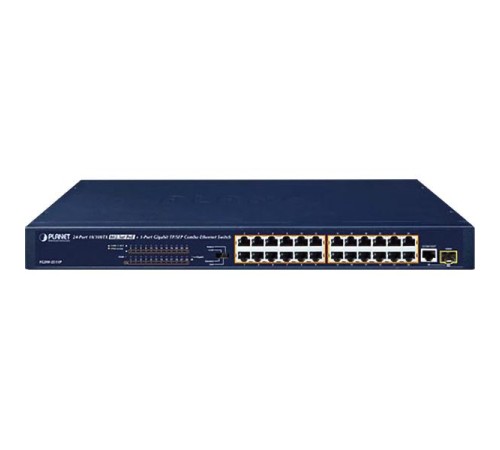 коммутатор/ PLANET FGSW-2511P 24-Port 10/100TX 802.3at PoE + 1-Port Gigabit TP/SFP combo Ethernet Switch (190W PoE Budget, Standard/VLAN/QoS/Extend mode)